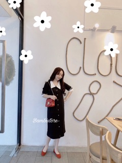 Đầm suông đen cổ bẻ