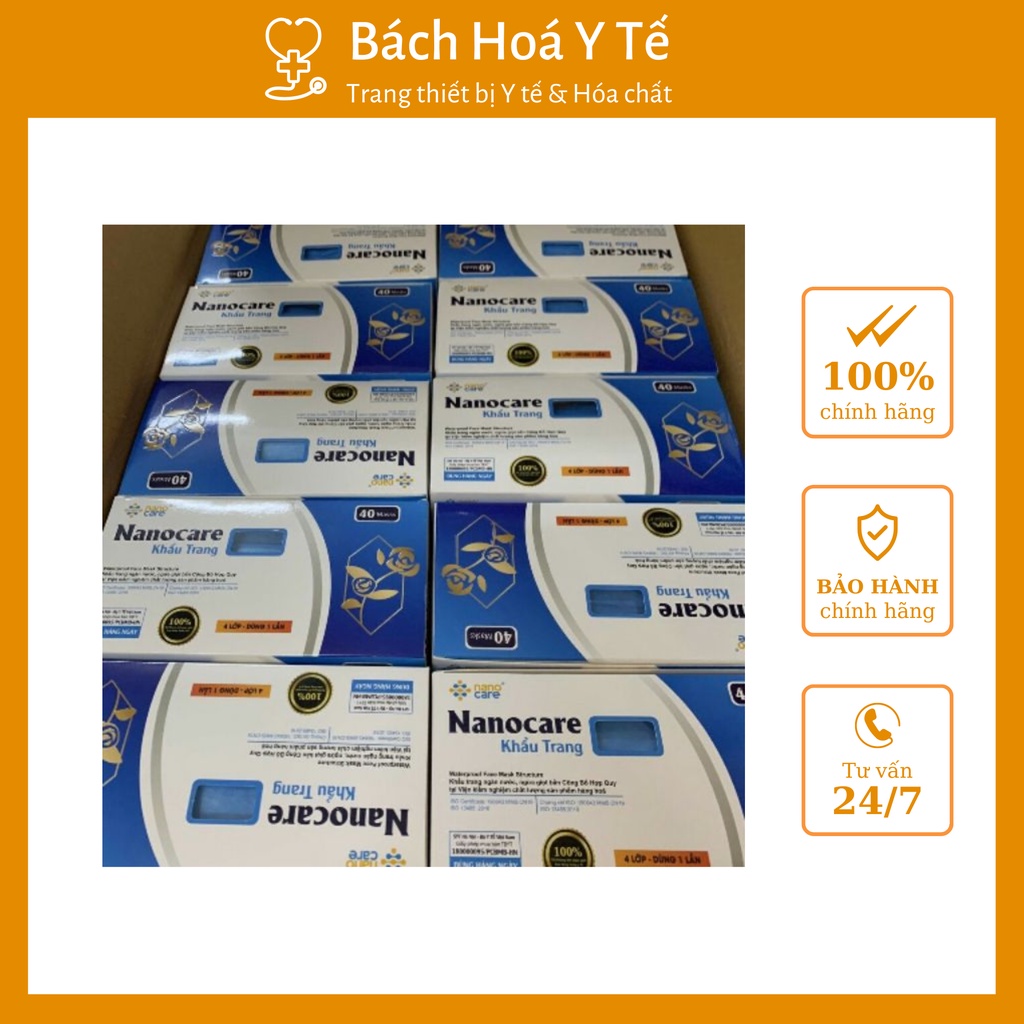 Khẩu trang kháng khuẩn 4 lớp, NanoCare, Màu xanh, Hộp/50 chiếc