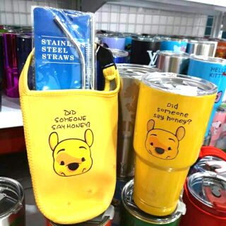 Ly giữ nhiệt gấu poo vàng 900ml đủ bộ phụ kiện