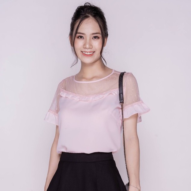 Áo kiểu sơ mi nữ phối ren TKFASHION SMK747