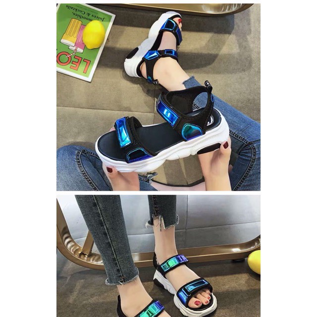 (Order 7-15 ngày) Sandals ulzzang hologram cao 4cm (chọn lên 1 size so với bình thường)