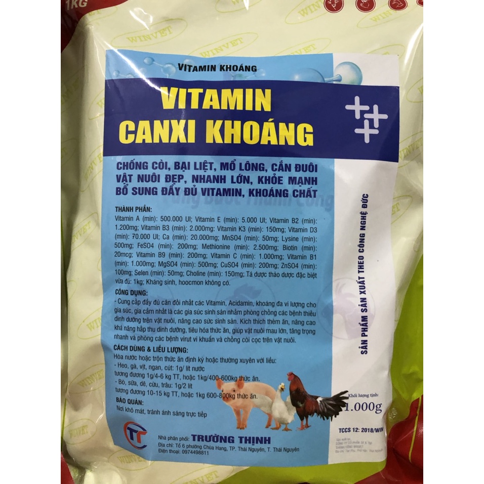 1 kg Vitamin Khoáng bổ sung các vitamin khoáng chất cho gà, vịt, lợn, trâu, bò, chó, mèo