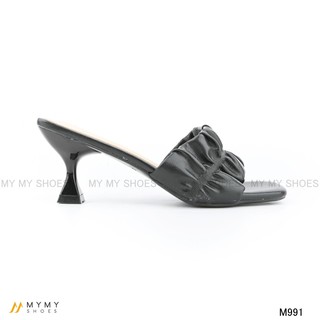 Dép da lì quai chun nhún mũi vuông gót nhọn 7p mymy shoes M991
