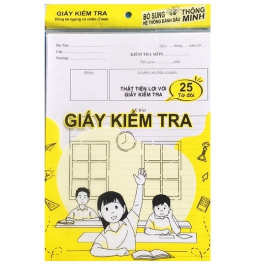 Sách Giấy kiểm tra cấp 2 (dòng kẻ ngang có chấm, 25 tờ đôi)