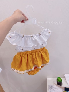 Set áo Crop Top + Quần váy Linen Mặc 2 Kiểu