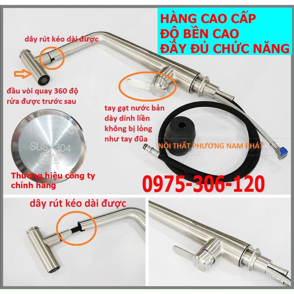 [HÀNG CAO CẤP] Vòi Rửa Chén Bát Nóng Lạnh VÒI RÚT N4008 INOX 304 RỬA ĐƯỢC MỌI VỊ TRÍ TRONG CHẬU DÂY KÉO DÀI ĐƯỢC