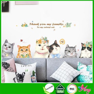 Decal dán trang trí tường 6 chú mèo dễ thương ngộ nghĩnh - decalhcm