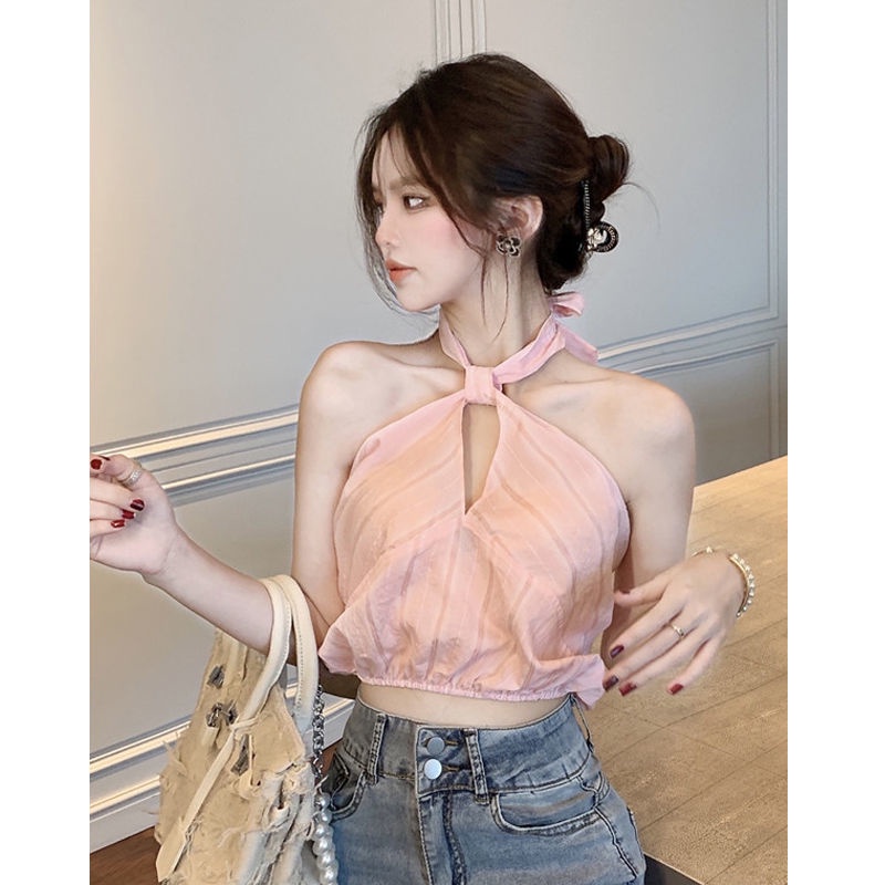 Áo Hai Dây Dáng Ngắn Phong Cách Pháp Thời Trang Mùa Hè Cho Nữ
