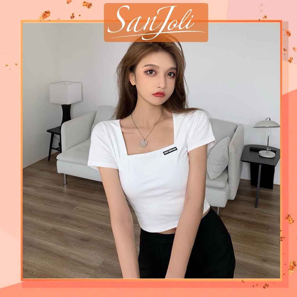 Áo Crotop ôm Cổ Vuông SanJoli, áo nữ kiểu thun tay ngắn body sexy cá tính thể thao Jennie Hàn Quốc giá rẻ AO020
