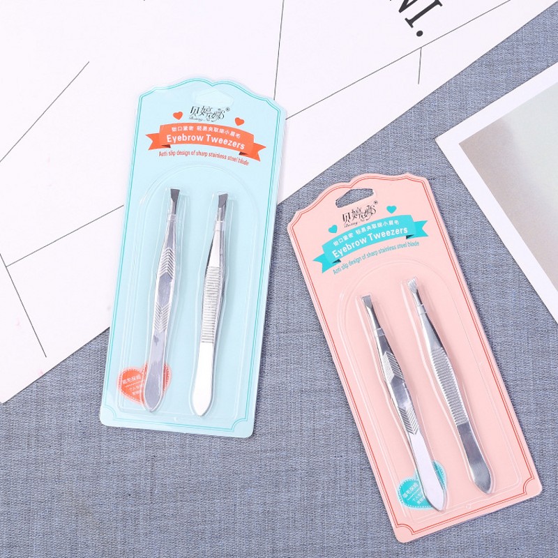Bộ 2 nhíp tỉa lông mày bằng thép không gỉ tiện lợi