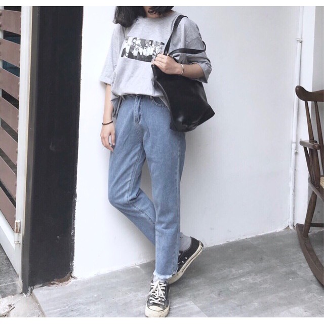 Quần Baggy Jean Nữ Trắng Xanh Siêu Hot