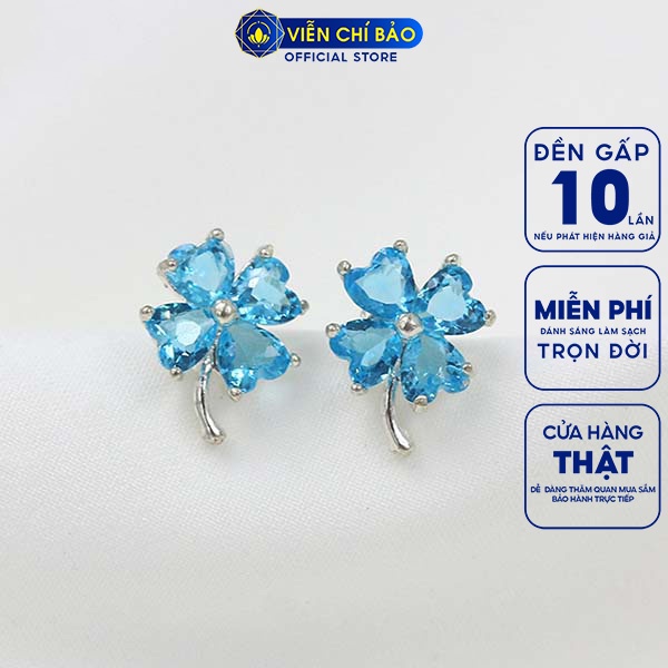 Bông tai bạc nữ cỏ bốn lá Xanh dương chất liệu bạc 925 thời trang phụ kiện trang sức nữ Viễn Chí Bảo B400147-XD