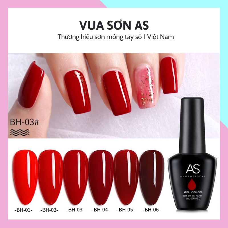 Sơn gel AS móng tay dùng máy hơ tone chery rượu vang đỏ đô phụ kiện nail VUA SƠN AS mã BH