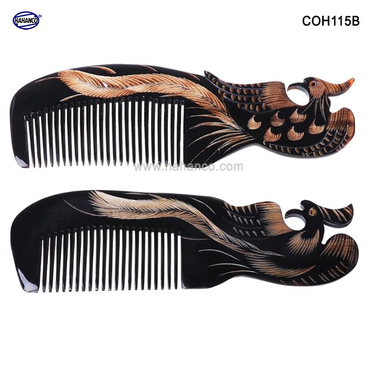 Lược sừng đen hình Phượng (Size: L - 18cm)  Quà tặng rất đẹp -COH115B- Horn Comb of HAHANCO - Chăm sóc tóc