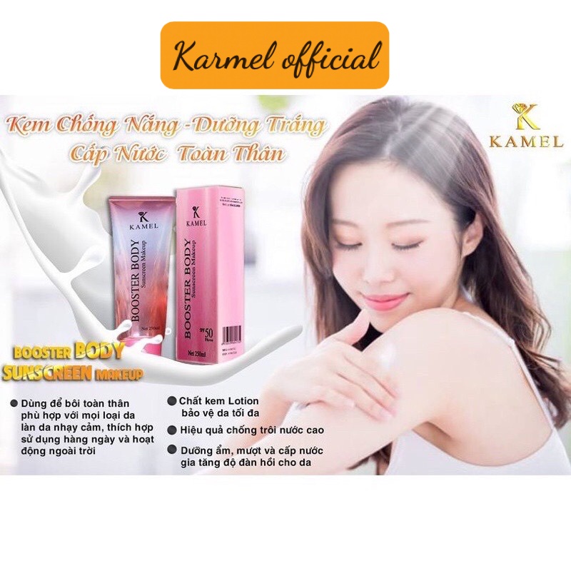 Kem chống nắng dưỡng trắng Makeup và Cấp ẩm toàn thân 250ml karmel official , kem dưỡng ẩm cấp nước toàn thân