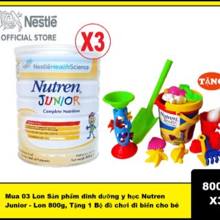 Bộ 3 lon sữa Nutren Junior 800g tặng kèm quà ngẫu nhiên