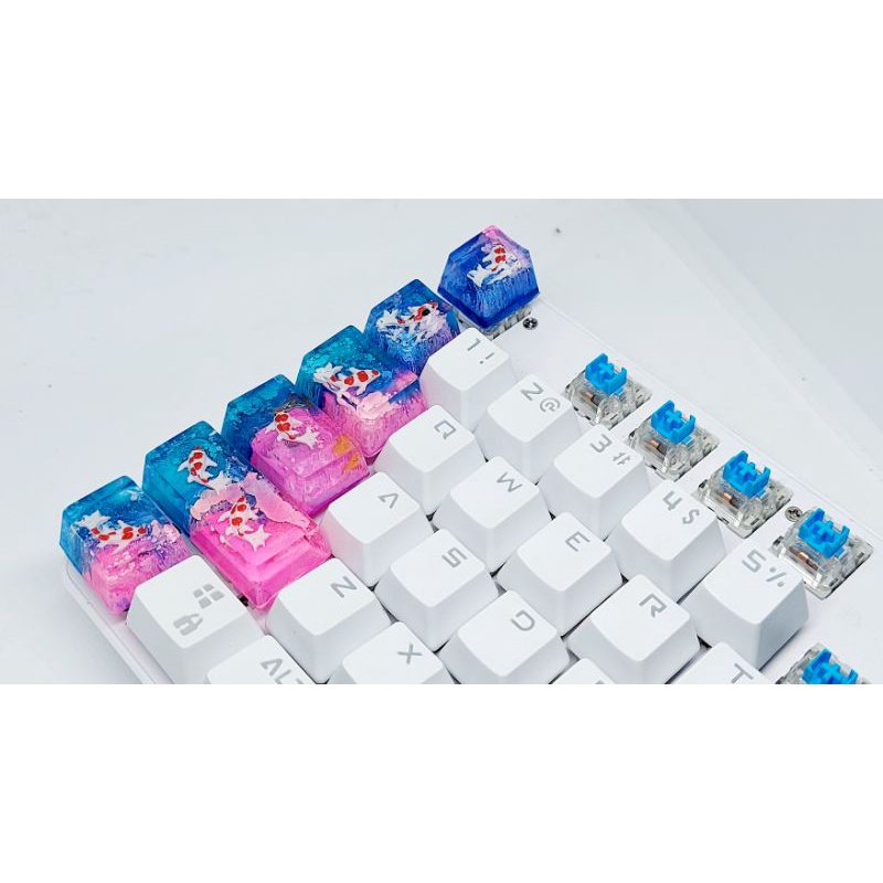 Set keycap resin cá koi xanh hồng trang trí bàn phím cơ