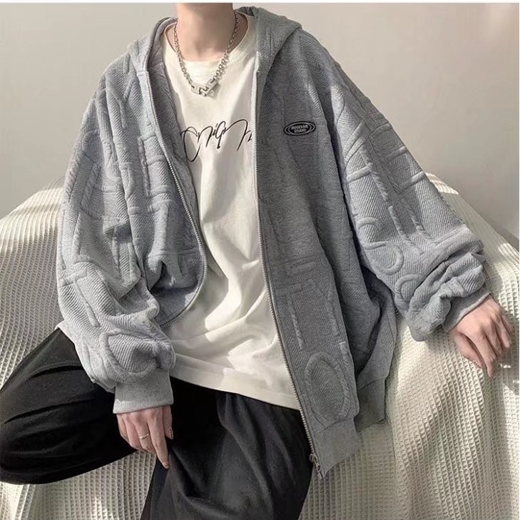 Áo hoodie màu trơn phối khóa kéo in chữ cá tính simple áo khoác unisex áo hoodie form rộng phong cách hàn quốc áo khoác