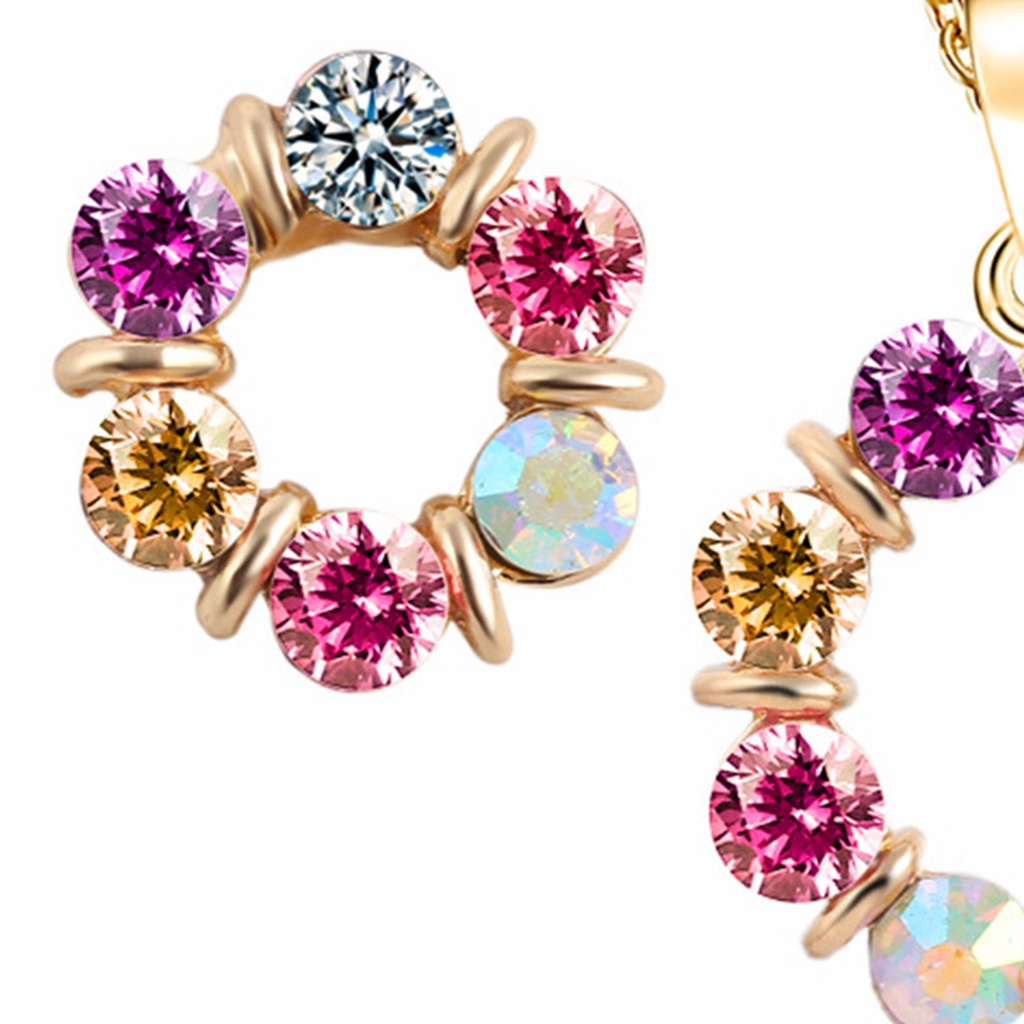 Bộ Vòng cổ + Cặp Khuyên Tai Đính Đá Nhiều Màu Sắc Sang Trọng