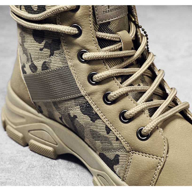 Giày boot nam ZiB272 rằn ri - da và kaki dày dặn - Mẫu mới 2022