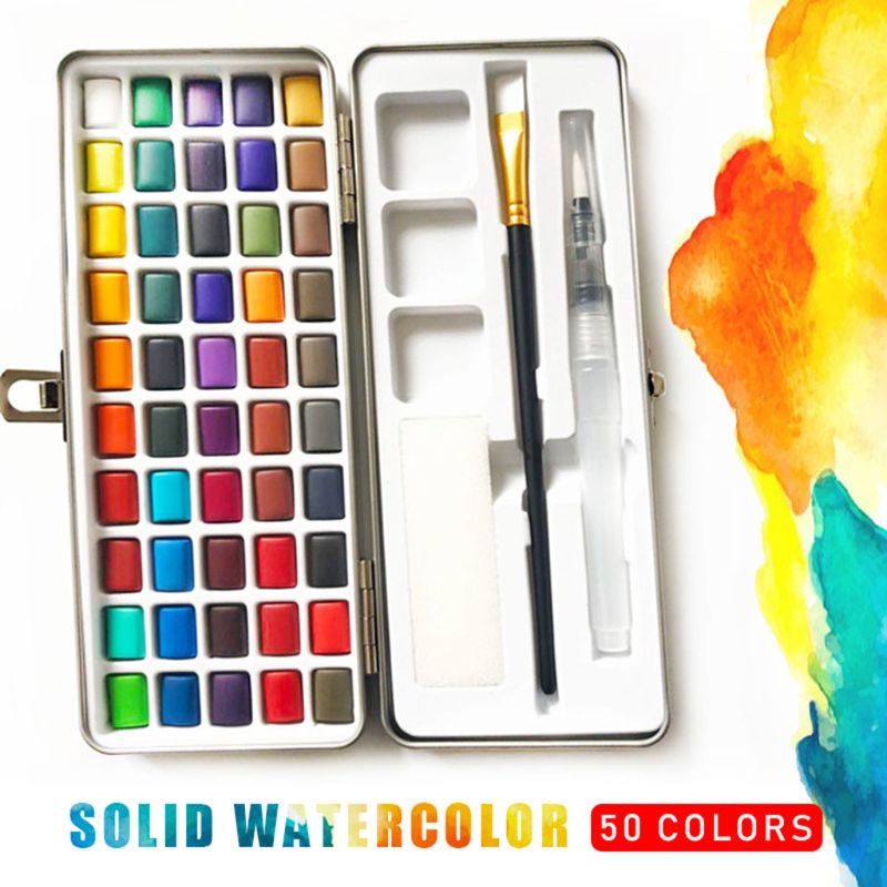 Hộp 50 Màu Nước Vẽ Tranh Bằng Kim Loại Cho Người Mới Bắt Đầu