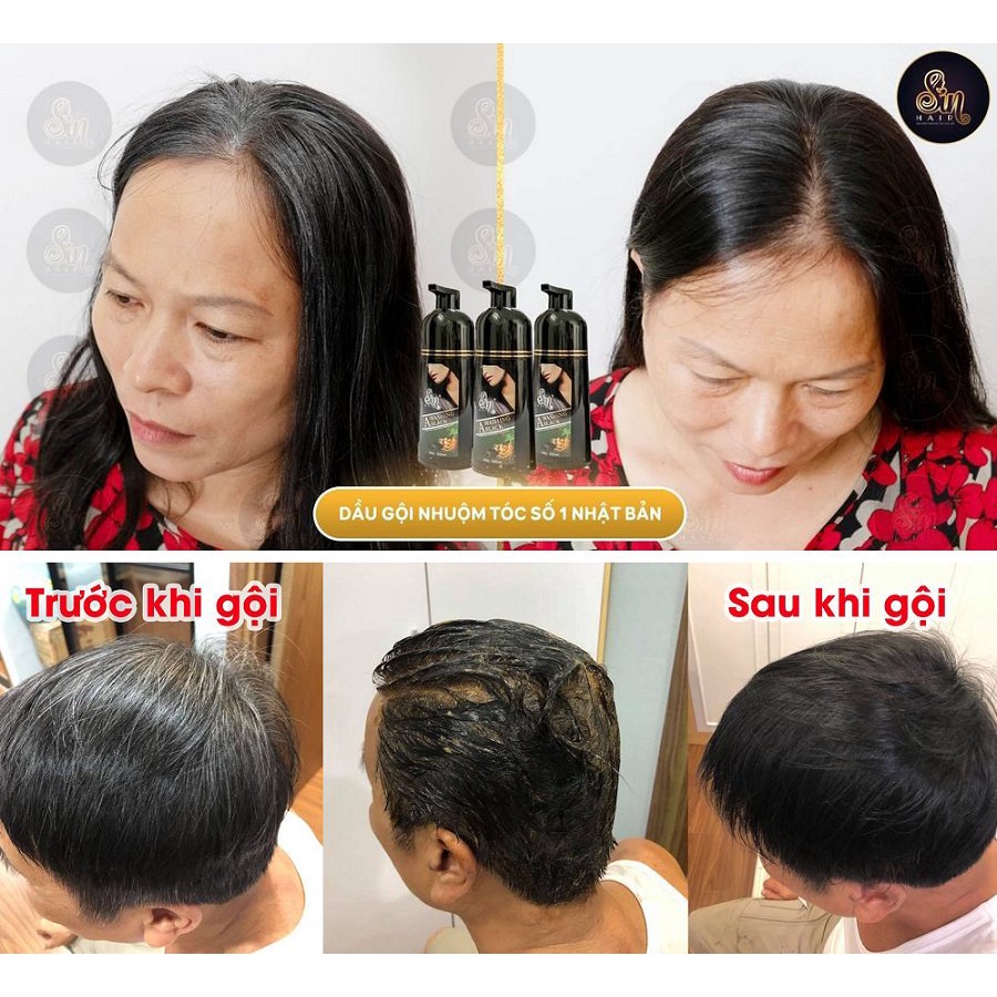 Dầu gội đầu phủ bạc sin hair Nhật Bản 500ml, phủ bạc màu đen nâu đều màu tự nhiên tinh chất nhân sâm không hại da đầu