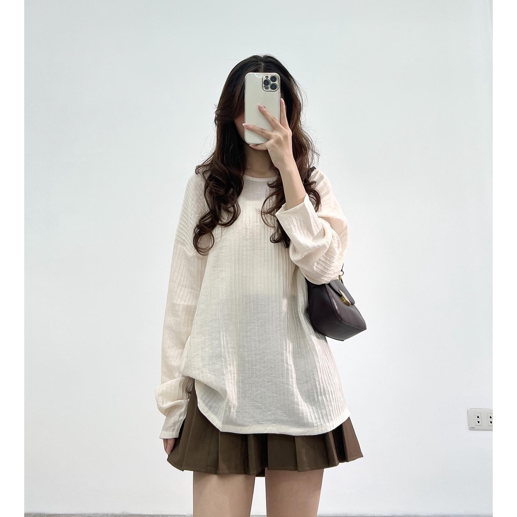 Áo thu đông dài tay form rộng  trơn gân thời trang Miho house