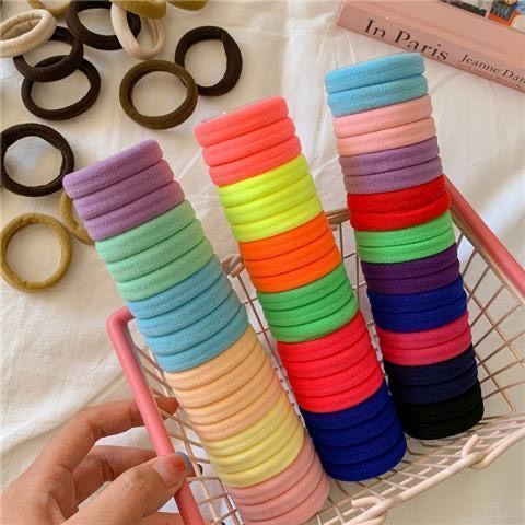 Sét 20 Chun Buộc Tóc Nữ Trơn Nhiều Màu Sắc Có Ống Đựng Trong Suốt Dành Cho Nữ