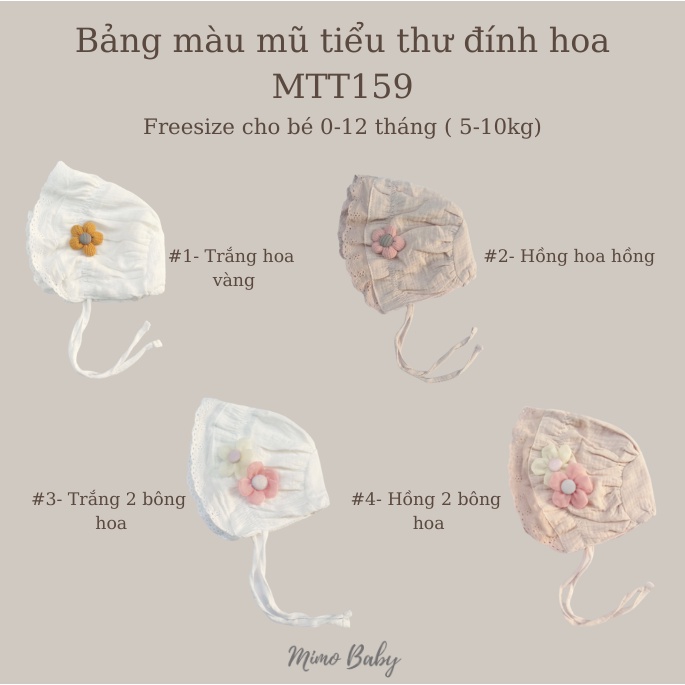 Mũ nón tiểu thư vải đũi đính bông hoa dễ thương cho bé gái MTT159 Mimo Baby