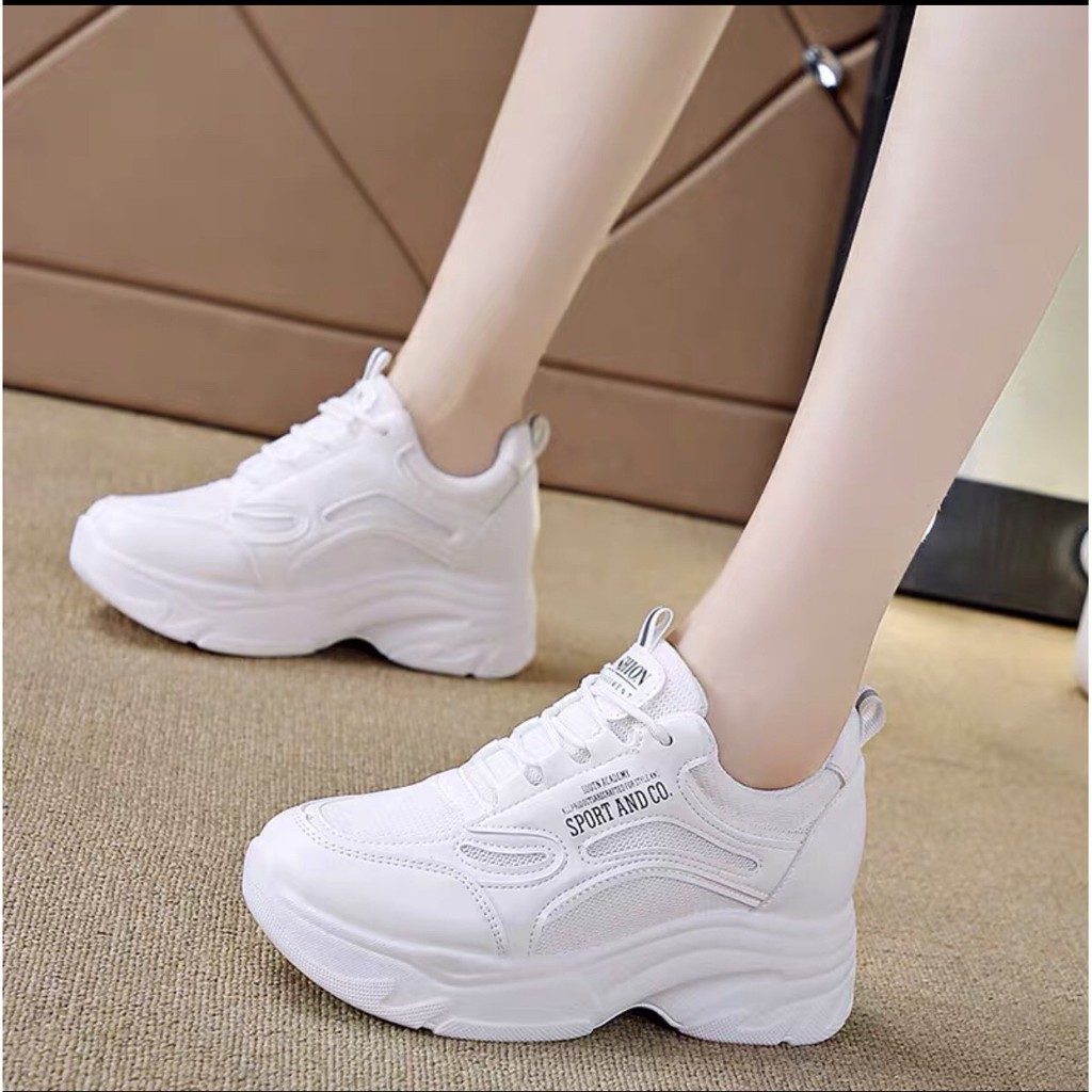 Giày thể thao nữ sneaker chất vải pha lưới độn đế 7cm tăng chiều cao kiểu cực đẹp