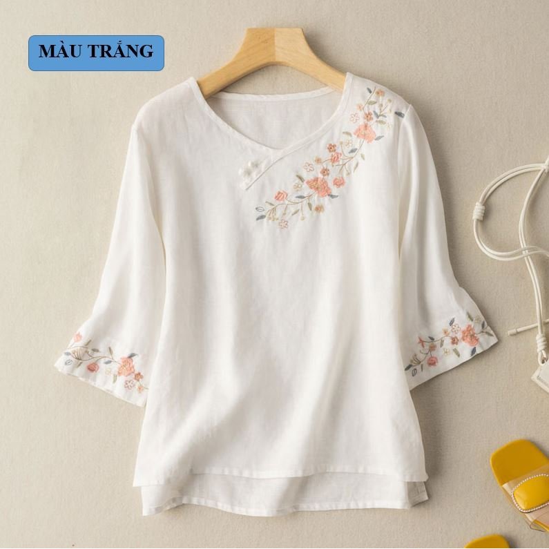 Áo trung niên nữ thêu cách điệu form rộng form suông cho bà cho mẹ phù hợp các mẹ béo bụng R4