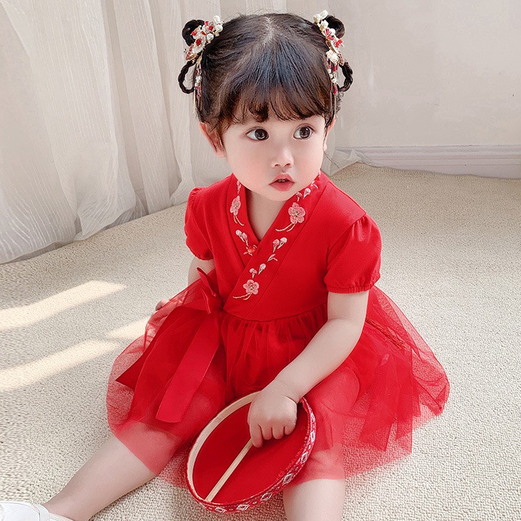 Áo Liền Quần Tay Ngắn Bằng Cotton In Hoa Dành Cho Bé Gái Sơ Sinh 0884