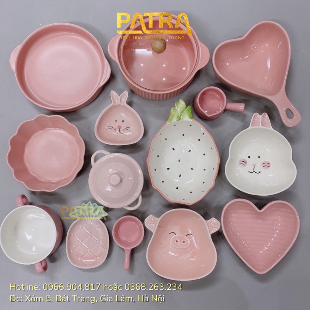 Bát ăn cơm, bộ bát đĩa decor, chén dĩa sứ màu hồng dễ thương cute cao cấp