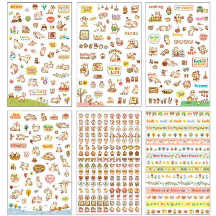 Set 6 sticker trang trí cute - Bộ 6 tấm hình dán sticker trang trí nhiều mẫu mèo thỏ gia đình