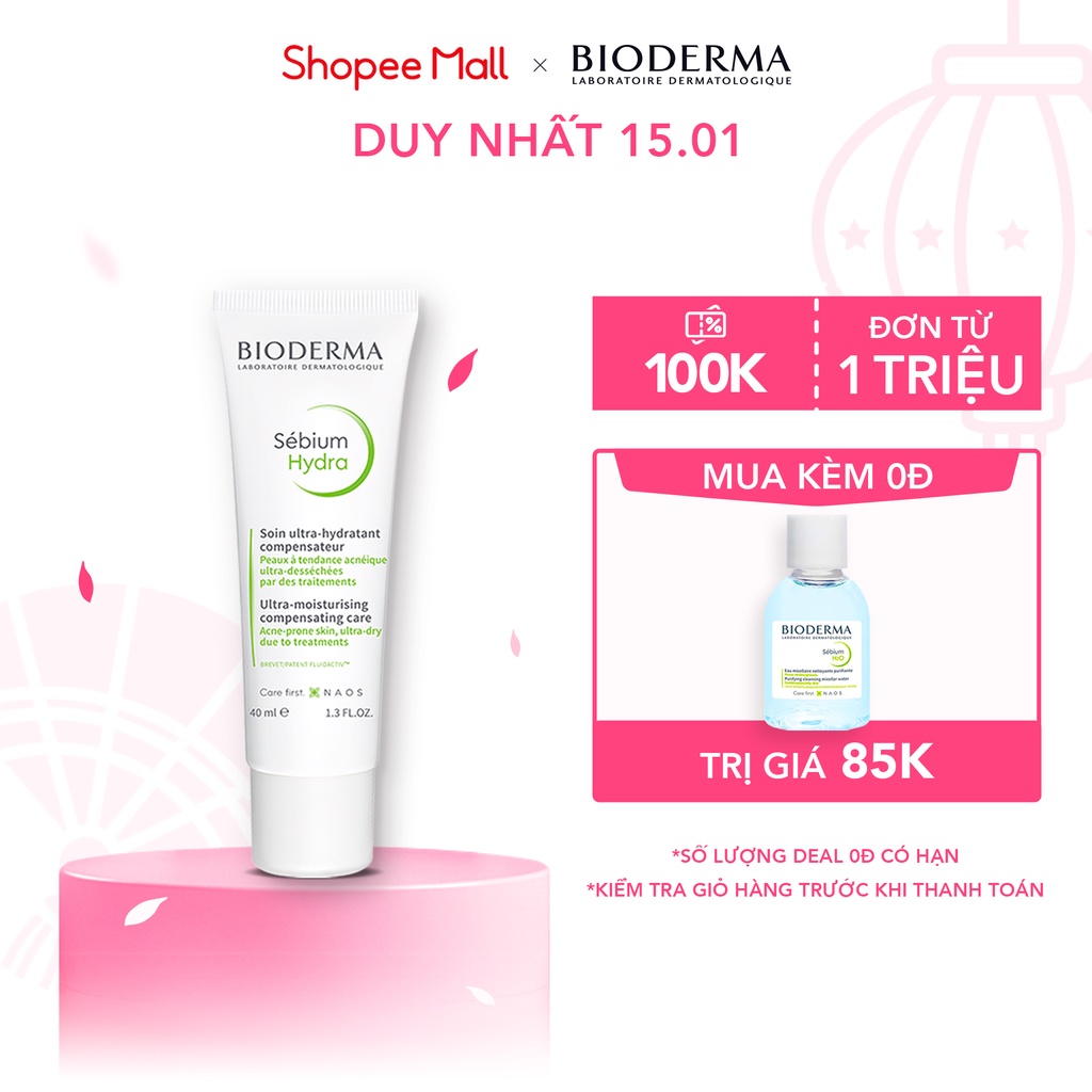 Kem dưỡng ẩm giảm khô căng, bong tróc cho da mụn Bioderma Sebium Hydra 40ml