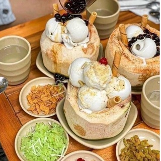 KEM DỪA CÔN ĐẢO(hộp 1000ml) -toping dừa kho, nho khô và đậu phộng |Giao nhanh -khuyến mãi