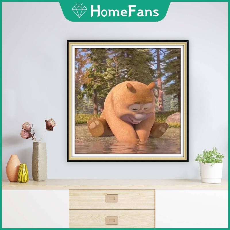 Bộ Tranh Đính Đá 5D Tự Làm Hình Gấu Dễ Thương Kích Thước 30x30cm / 40x40cm / 50x50cm