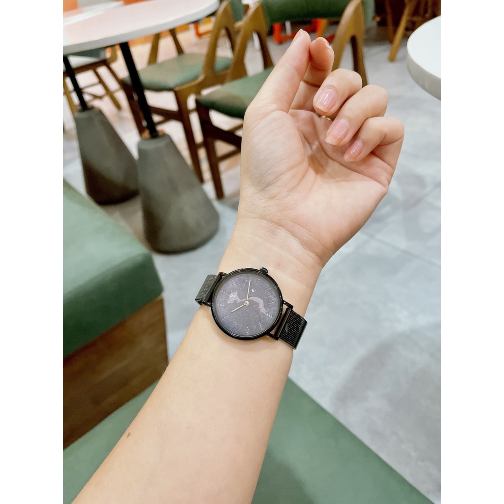Đồng hồ nữ Draco D22-STN03 "Vietnamese Girl" viền đen kết hợp chất liệu dây da bò màu đen - phụ kiện thời trang nữ