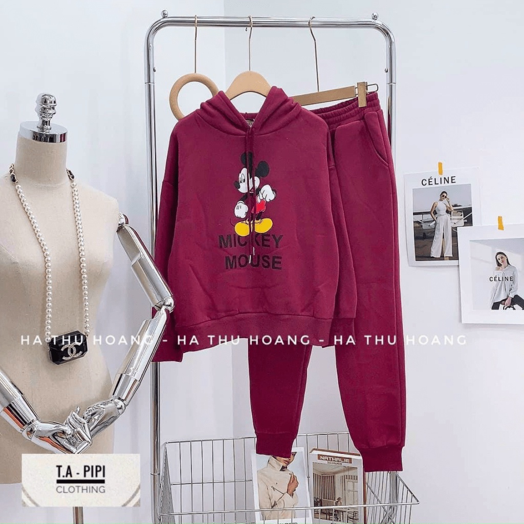 (MẪU MỚI) SÉT BỘ NỈ CHÚ CHUỘT MOUSE HOẠT HÌNH CUTE SIÊU HOT MẶC ĐI CHƠI CHỐNG NẮNG HIỆU QUẢ PU HHP