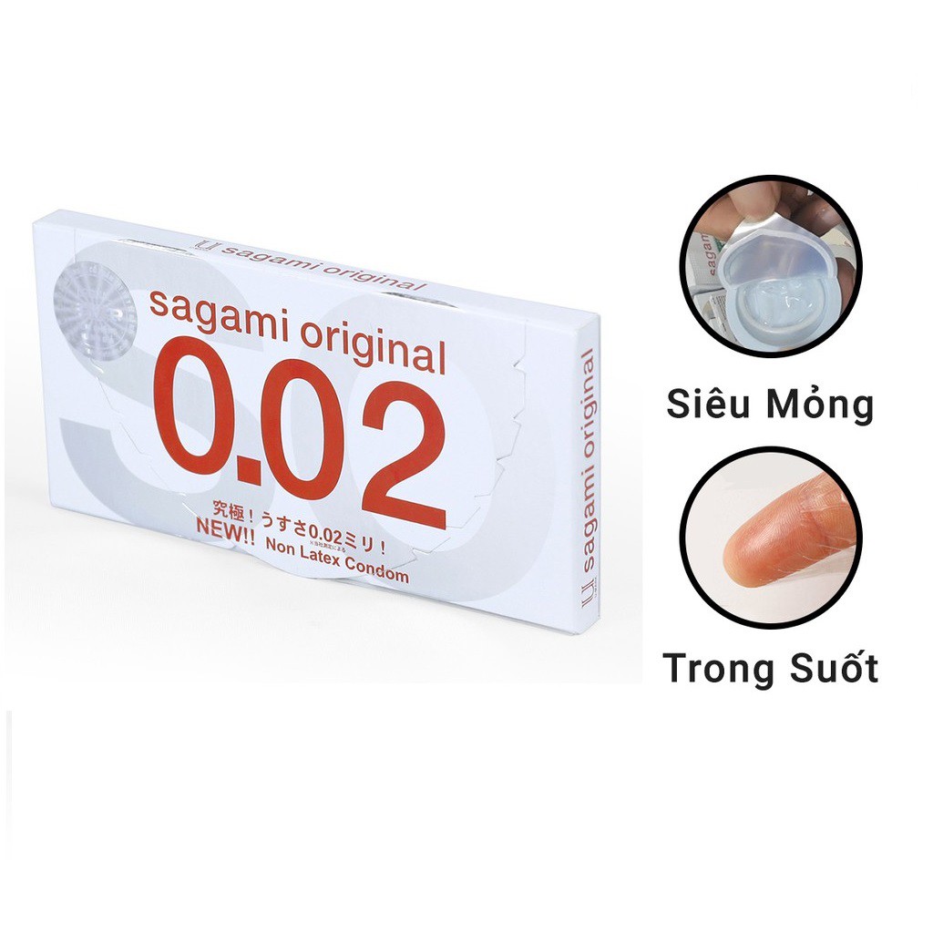 Bao Cao Su Siêu Mỏng SAGAMI ORIGINAL 0.02, bcs Nhật Bản, Hộp 2 chiếc