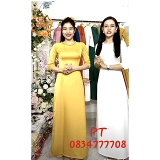 Áo dài lụa trơn cổ tết đơn giản trẻ trung