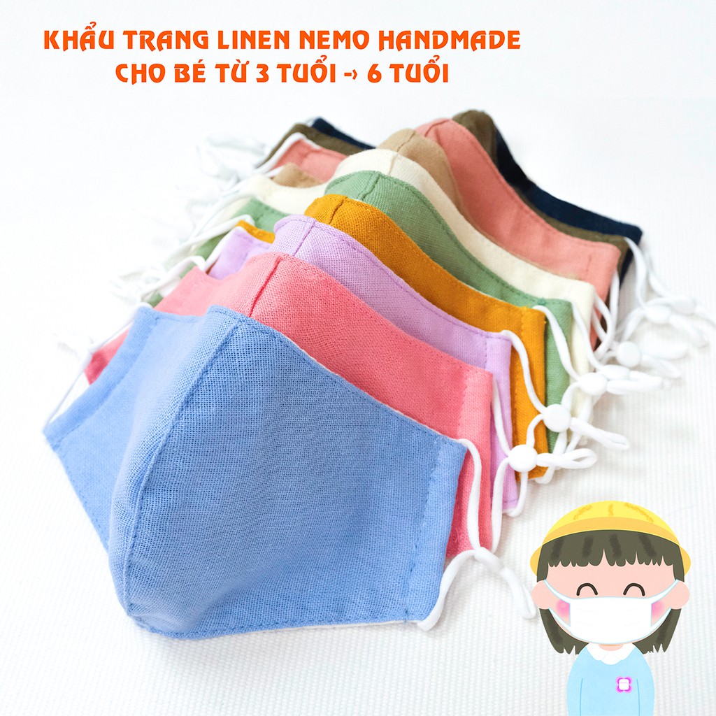 Khẩu Trang Linen Cho Bé từ 3 tuổi đến 6 tuổi, chống nắng, lọc bụi, kháng khuẩn Nemo Handmade - KTGB | BigBuy360 - bigbuy360.vn