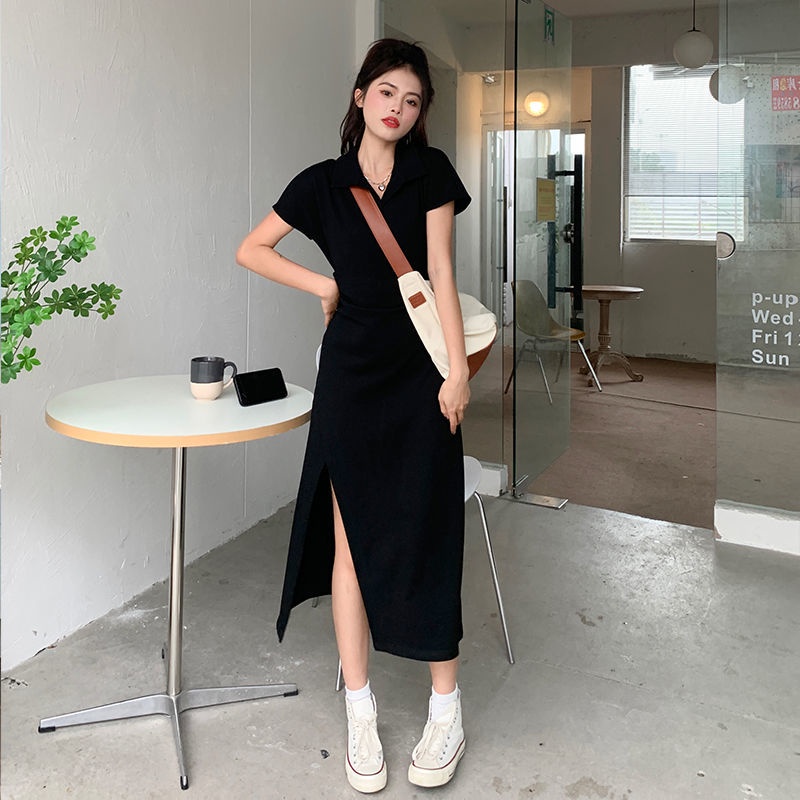 COZOK Đầm Tay Ngắn Cổ POLO Thiết Kế Xẻ Tà Form Ôm Tôn Dáng Quyến Rũ