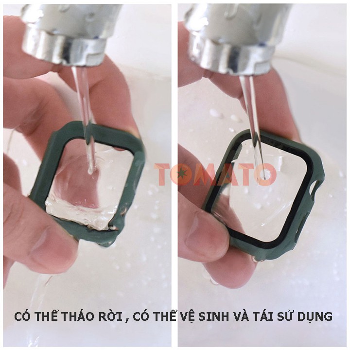 Ốp Nhựa Cứng Viền Nhám Có Kính Cường Lực Dành Cho Apple Watch Full Size 38/40/42/44mm - Phụ Kiện Tomato