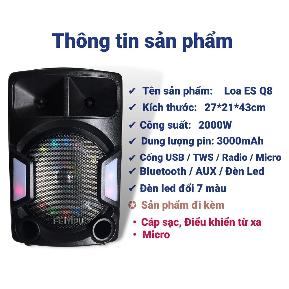 [ Hàng Cao Cấp ] Loa Hát Karaoke Loa Nghe Nhạc Bluetooth ESQ8 Không Dây Kết Nối USB, Thẻ Nhớ Công Suất Lớn