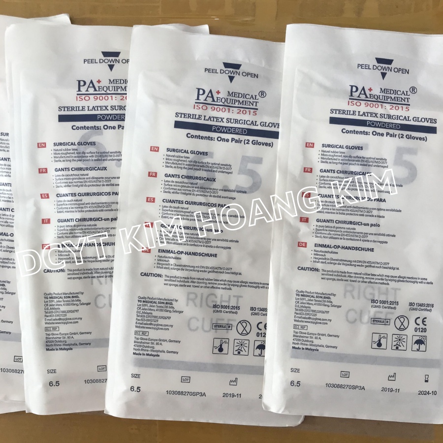 Hôp 50 cặp găng tay tiệt trùng PA đủ size Malaysia