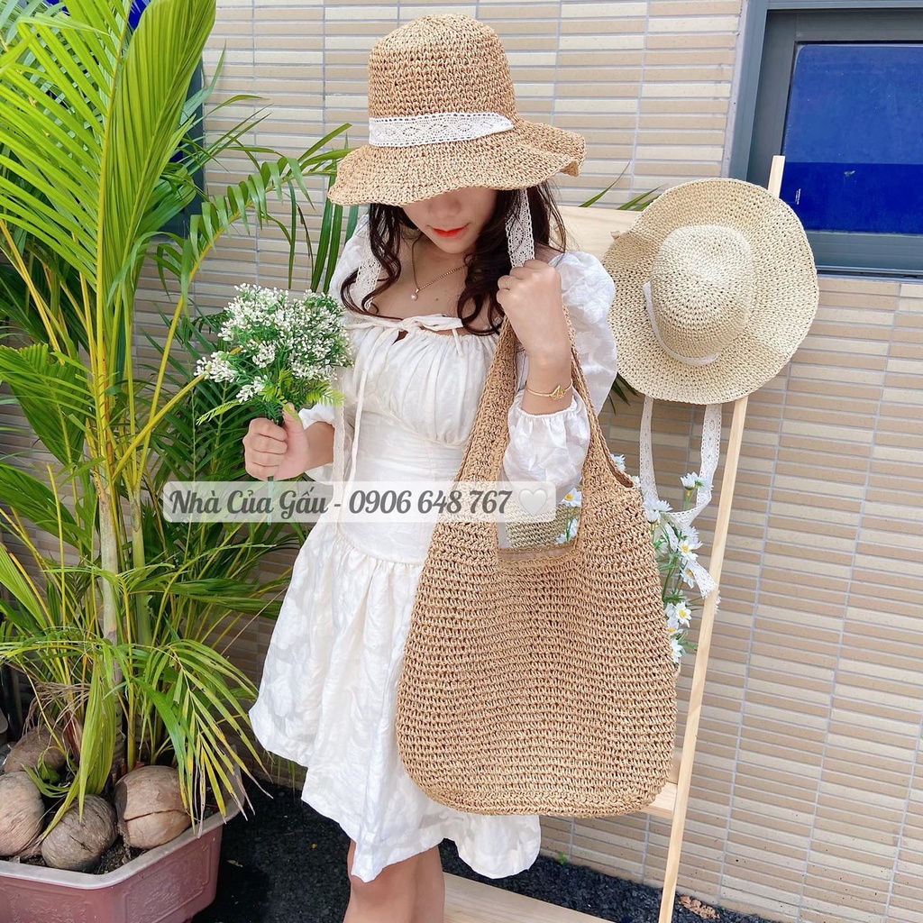 Túi cói đeo vai nữ form to tưởng khó mang, nhưng thật sự lên ảnh xinh ngất nha