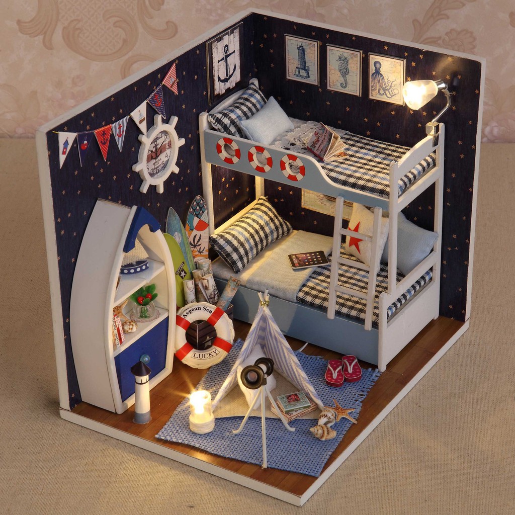 Mô hình nhà DIY Doll House Face of Sky Kèm Búp bê, Mica chống bụi, Bộ dụng cụ và Keo dán