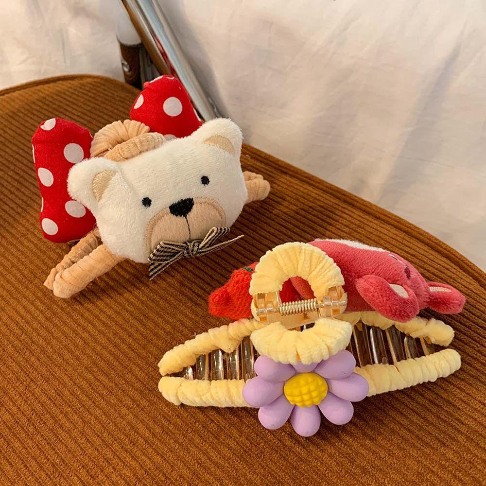 Kẹp Tóc Đính Nơ Vải Bông Họa Tiết Gấu / Dâu Tây / Hoa Hướng Dương Dễ Thương Dành Cho Bé Gái 2Lilife