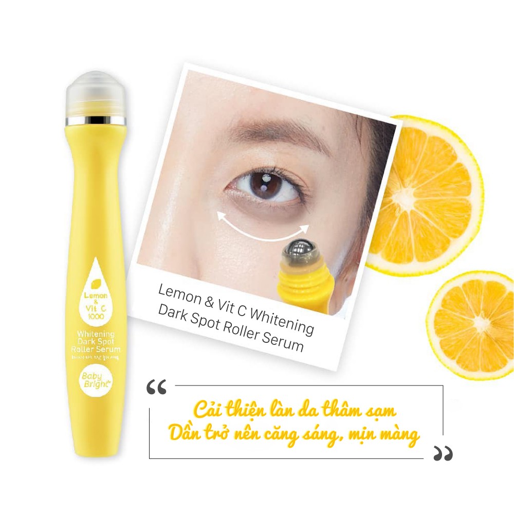 Cây Lăn Cải Thiện Thâm Mụn Baby Bright Lemon &amp; VitC Whitening Dark Spot Roller Serum 15ml